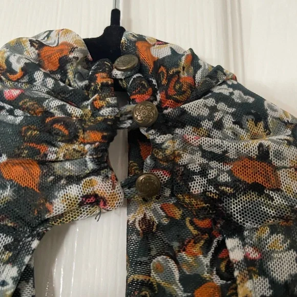 Free People All Dolled Up Floral Green Sheer High Neck Long Sleeve Mesh size L - Picture 8 of 10
